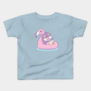 Cute Purple Penguin Chillin On Pink Flamingo Pool Float Kids T-Shirt